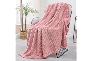 Exclusivo Mezcla Fleece Throw Blanket for Couch, 50x70 Inches Soft Cozy Jacquard Flannel Blankets, Lightweight Fuzzy Plush Warm Throws for Winter, Pink