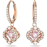 Swarovski Una Pierced Earrings with Clear Crystal Pavé Surrounding a Pink Stone on a Rose-Gold Tone Finished Setting