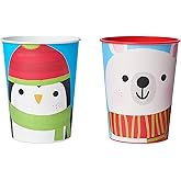 American Greetings Christmas Party Supplies, Polar Bear And Penguin 16 oz. Reusable Plastic Cups (8-Count)