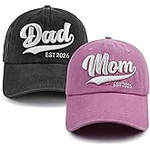 Gomthrpc 2PCS Mom and Dad EST 2025 2026 Hat, 3D Embroidered Adjustable New Parents Gifts Baseball Cap