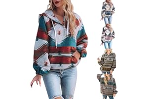 Hoodies for Women, Womens Hoodies Aztec Western Ethnic Print Long Sleeve Half Zip Up Sweatshirt Jackets with Pockets