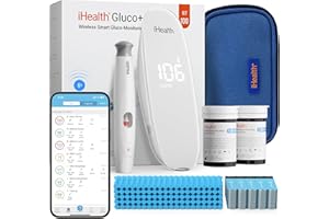 iHealth Gluco+ Wireless Smart Blood Glucose Monitor Kit with Free App, 100 Glucometer Strips, 100 Lancets, 1 Blood Sugar Monitor, 1 Lancing Device, Portable Diabetes Testing Kit for Home Use