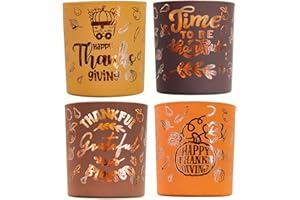 SHMILMH Glass Votive Candle Holders 4PCS Thanksgiving Tealight Candle Holders for Fall Table Centerpiece, Thanksgiving Decorations Indoor or Outdoor D閏or