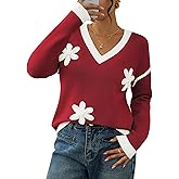 Viottiset Sweaters for Women Long Sleeve Oversized Pullovers Sweaters Soft Knit V Neck Tops Floral Clothes Fall Outfits