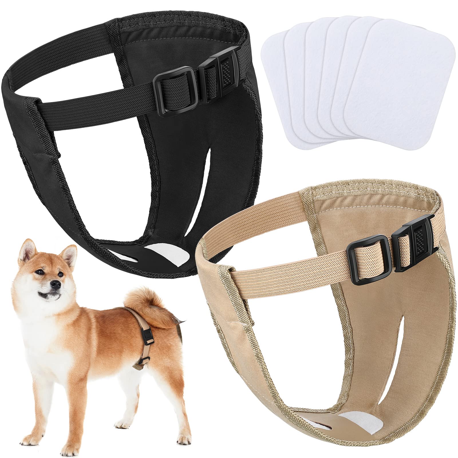 2 Pack Dog Pants Dog Nappies with 6 Sanitary Pad Adjustable Protective Trousers for Female pets in Heat Monthly Bleeding Physiological Washable Pants(L)