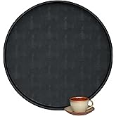 HofferRuffer Large Round Serving Tray 24'', Elegant Faux Leather Circle Ottoman Table Tray, Serve Tea Coffee Breakfast in Bedroom Living Room Kitchen (Classic Black)