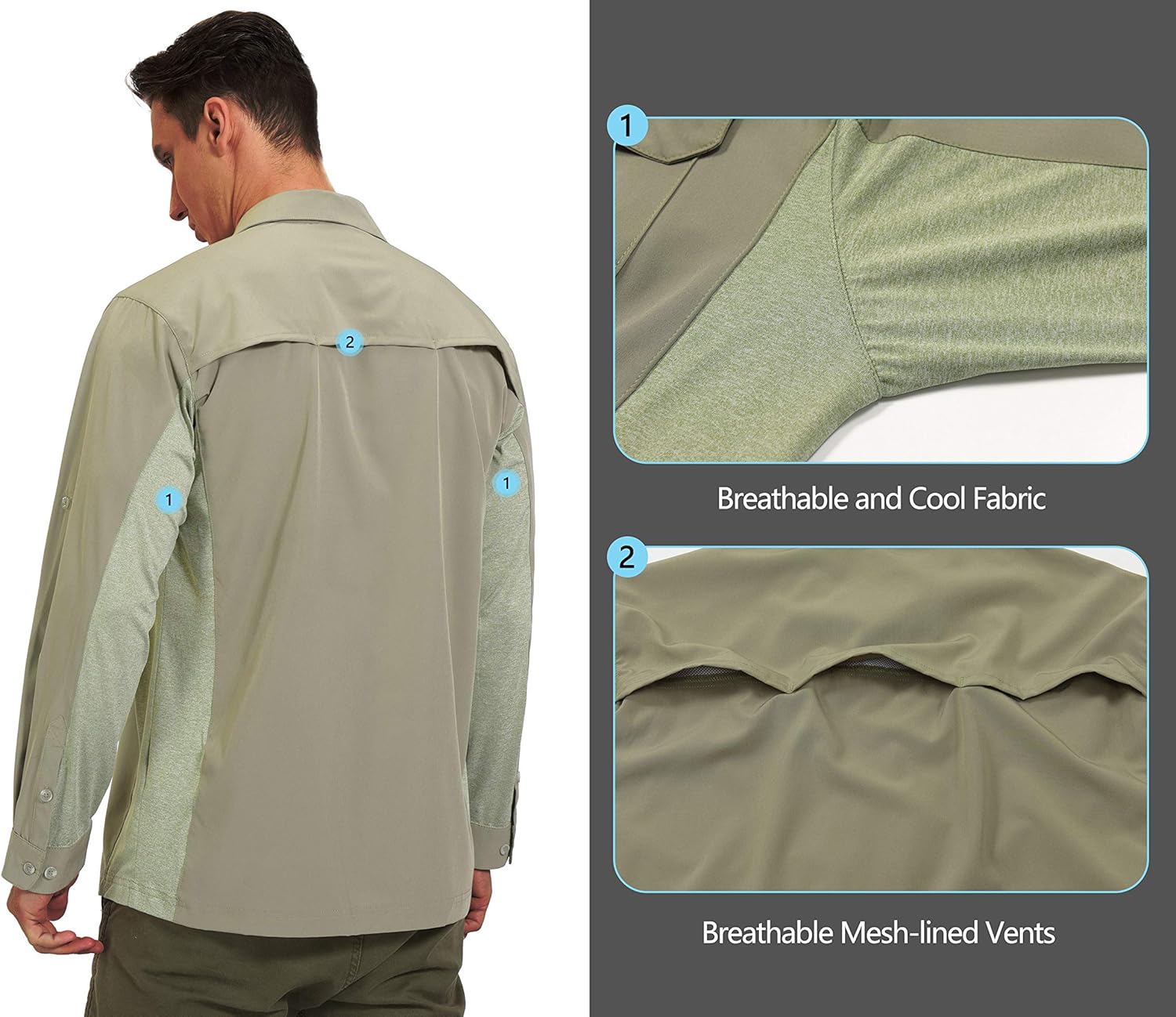 Little Donkey Andy Men's Stretch Quick Dry UPF50+ Long Sleeve Shirt for Hiking, Travel, Camping : Sports & Outdoors