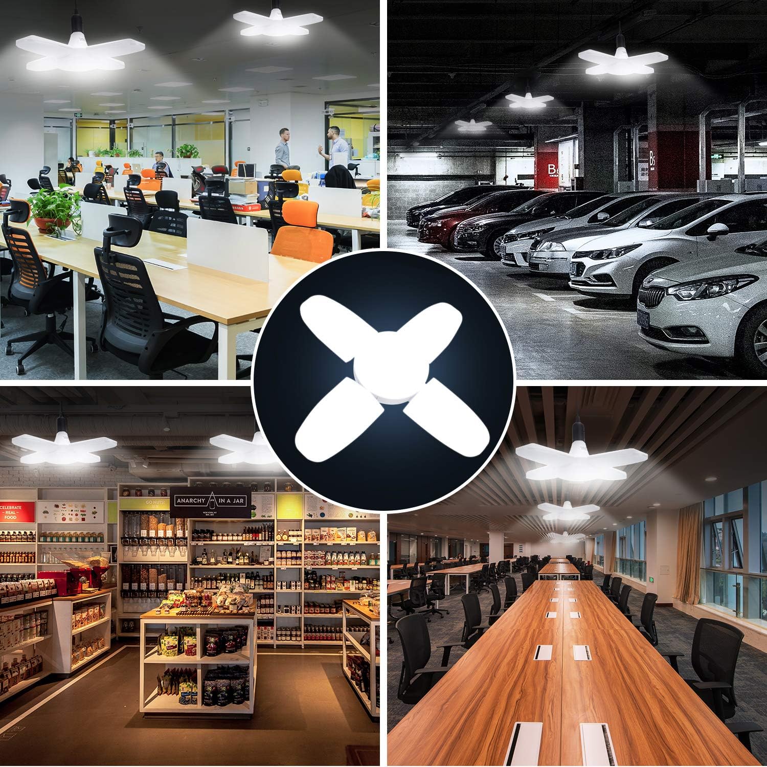 LED Garage Lights, 1 Pack 60W Adjustable Trilights LED Garage Ceiling Light,6000Lumens LED Garage Ceiling Light, CRI 80, 6000k Nature Light for Garage,Warehouse: Home Improvement