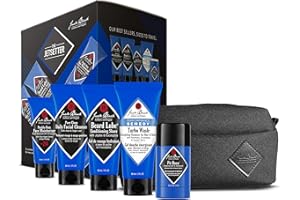 Jack Black Jetsetter Set for Men - Face Moisturizer SPF 20, Daily Facial Cleanser, Beard Lube Shave Oil & Shave Cream, Dual-Purpose Mens Body Wash, Pit Boss Men's Deodorant, and a Luxury Travel Bag