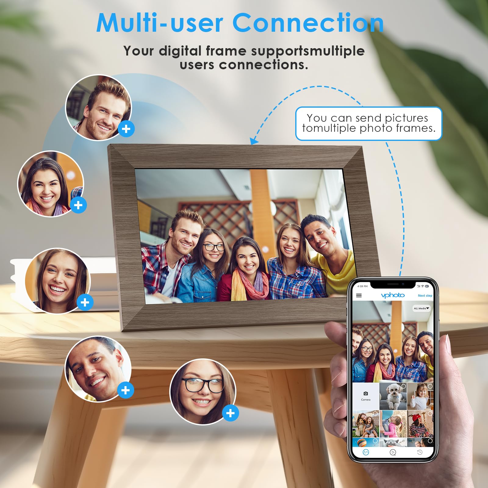 Canupdog 10.1 WiFi Digital Picture Frame, IPS Touch Screen Smart Cloud Digital Photo Frame with 16GB Storage, Wall Mountable, Auto-Rotate, Share Photos From Anywhere Via App, Email