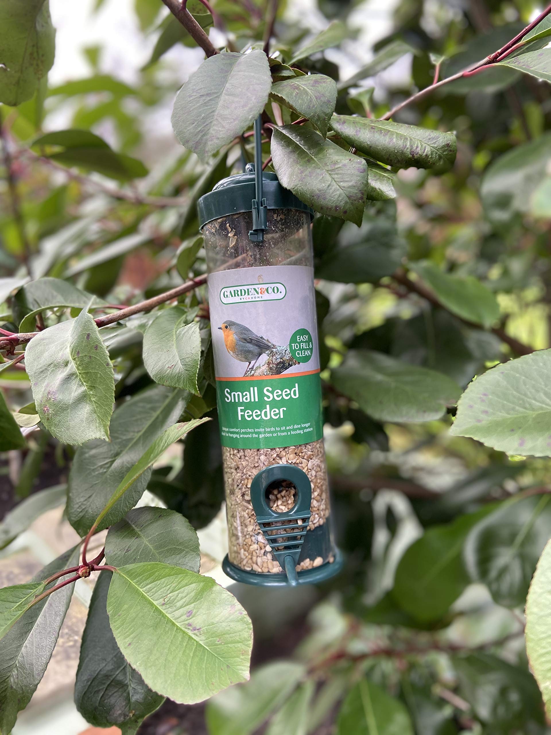 Small Seed Feeder With Bird Perch,with Dual Perches, Refillable Lawn and Garden Outdoor Use, Enjoy Birdwatching or Birding