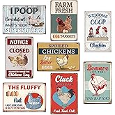 Yoyuspy Funny Chicken Coop Decor, 8PCS Metal Chicken Coop Signs Accessories Outdoor, Farm House Personalized Gifts for Yard Fence Decor 12x8 Inches