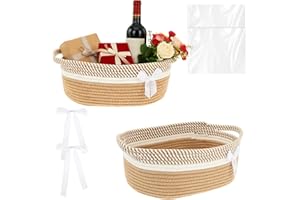 UKQRRTC 2PCS Gift Basket Empty, Small Woven Basket to Fill with Ribbon and Gift Bag, 14.5x9.65x5.5 inch, Elegant and Convenie