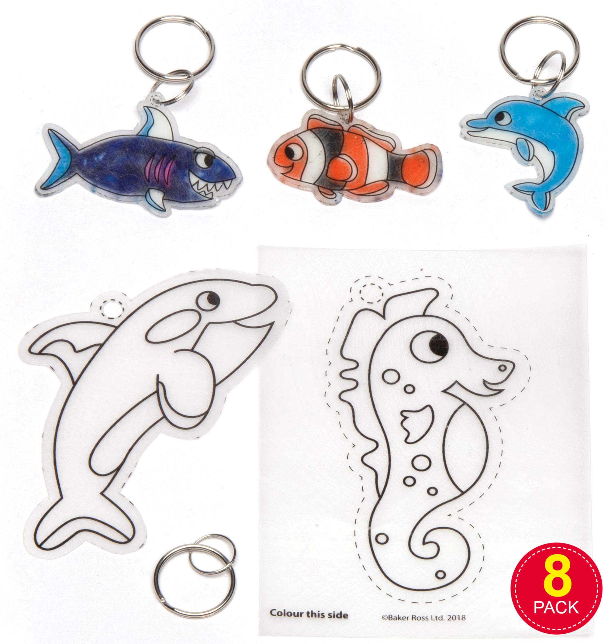 Baker Ross AW393 Sealife Super Shrink Keyrings (Pack of 8), White, 19 x 12 x 0.8 cm; 70 Grams — image 1