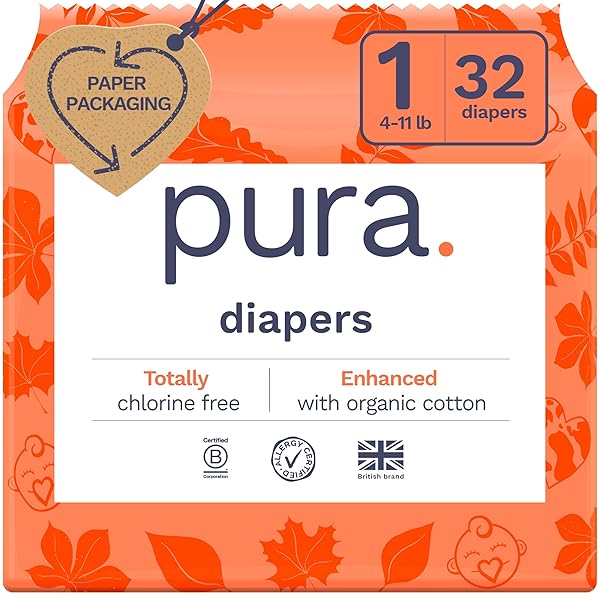 PURA HYPOALLERGENIC DIAPERS, SIZE 1 (4-11 LBS), NEWBORN,...