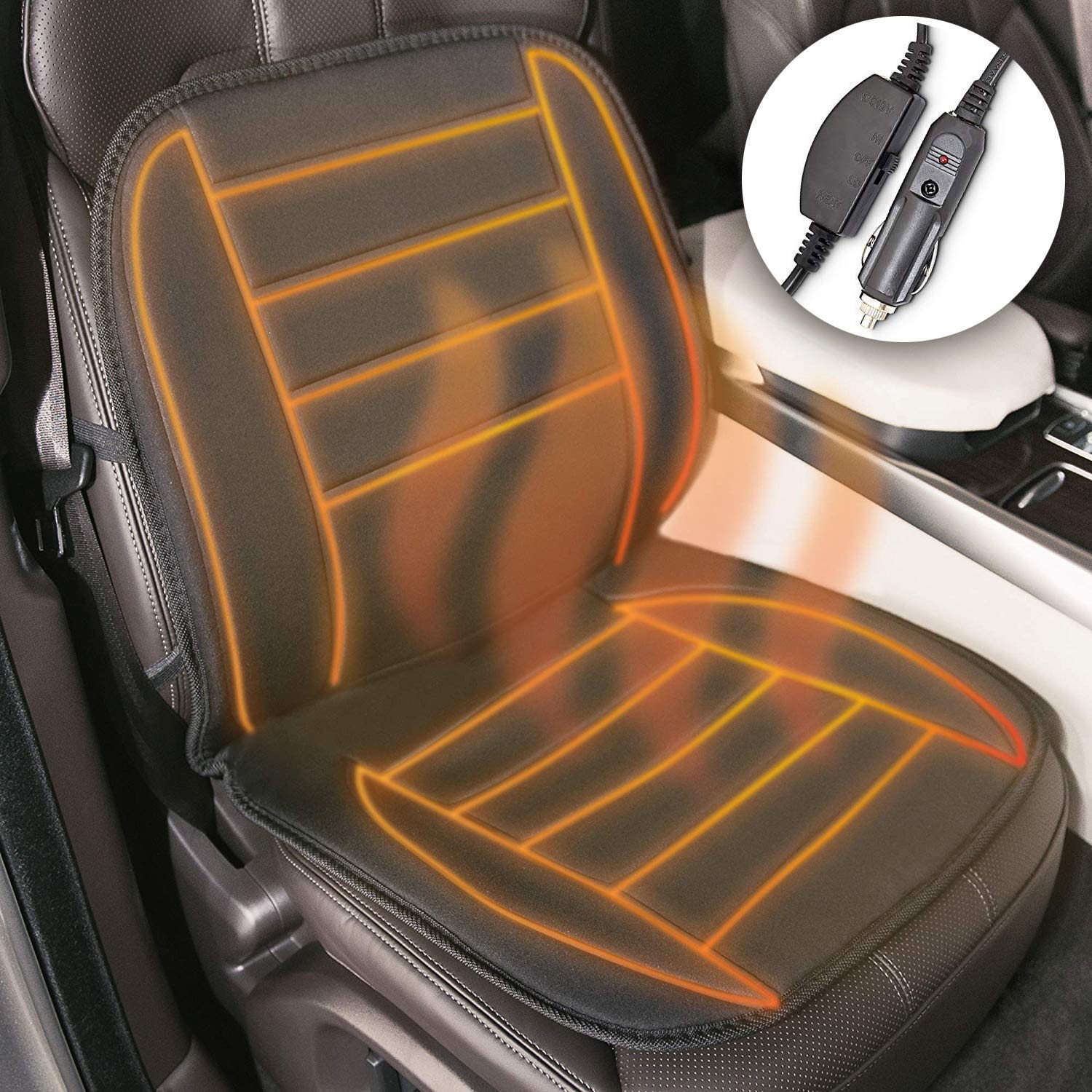 FiNeWaY 12V Heated Car Van Seat Cover Padded Thermal Cushion Universal