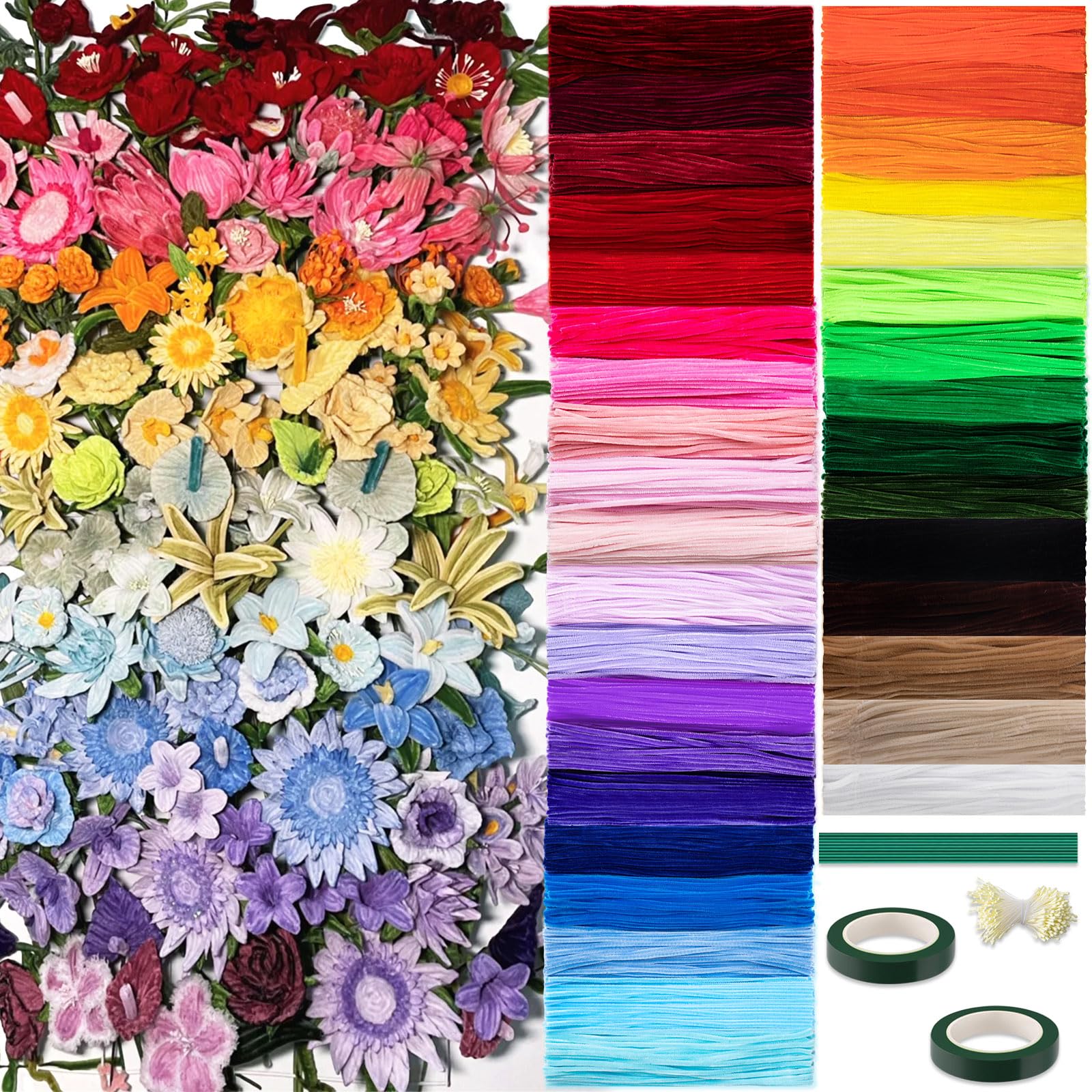 Photo 1 of Peryiter 3600 Pcs 12 Inch Craft Pipe Cleaners Fluffy Chenille Stems Bulk with 50 Flower Stems 4 Tape and 350 Stamens for DIY Art Projects Creative Gift Wrapping Party Decorations (36 Colors)