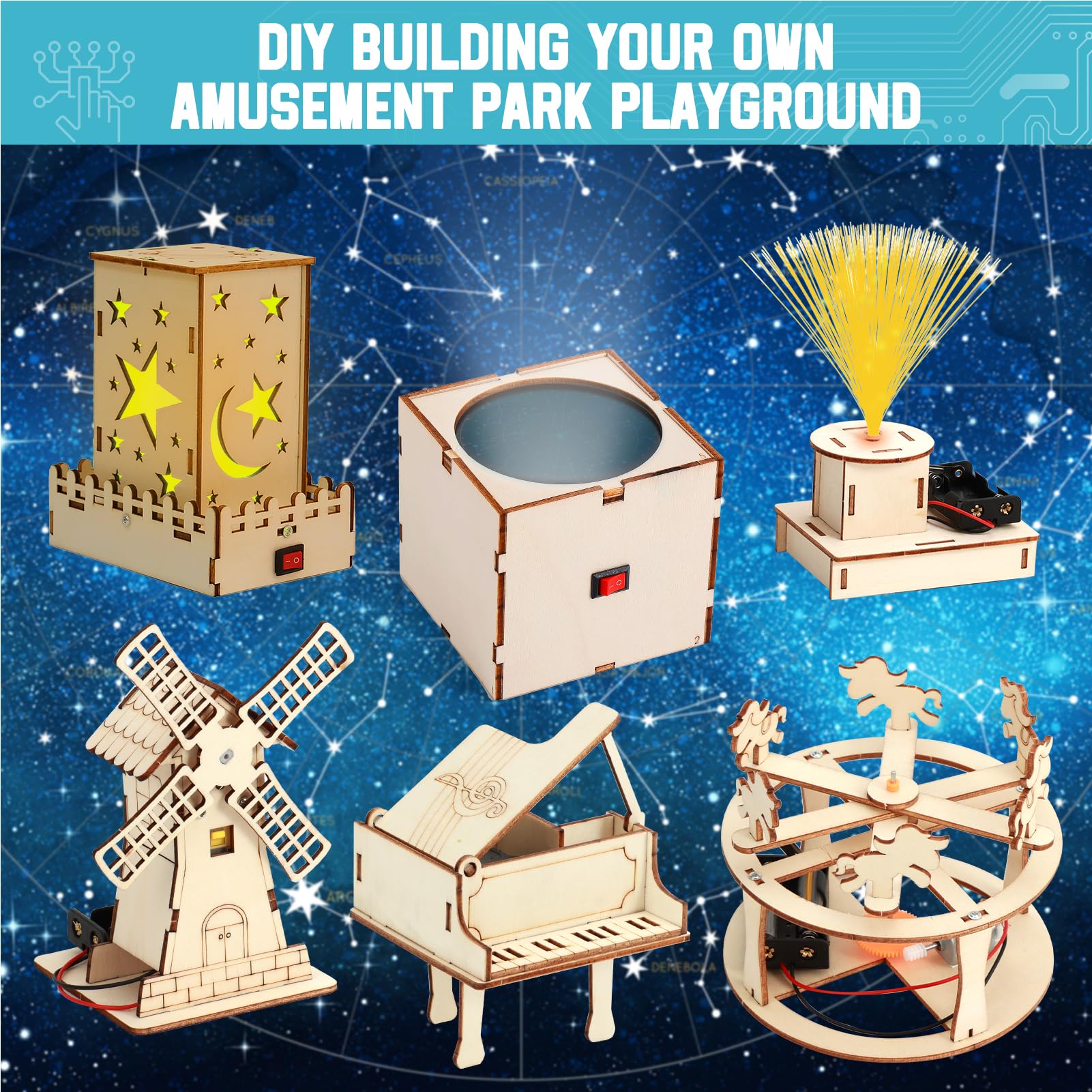 Sntieecr 6 in 1 STEM Science Kits for Kids Age 8-12, Wooden Electric Circuit Kit for Science Experiment Educational Projects STEM Building Toys Ideal Gifts for Boys and Girls