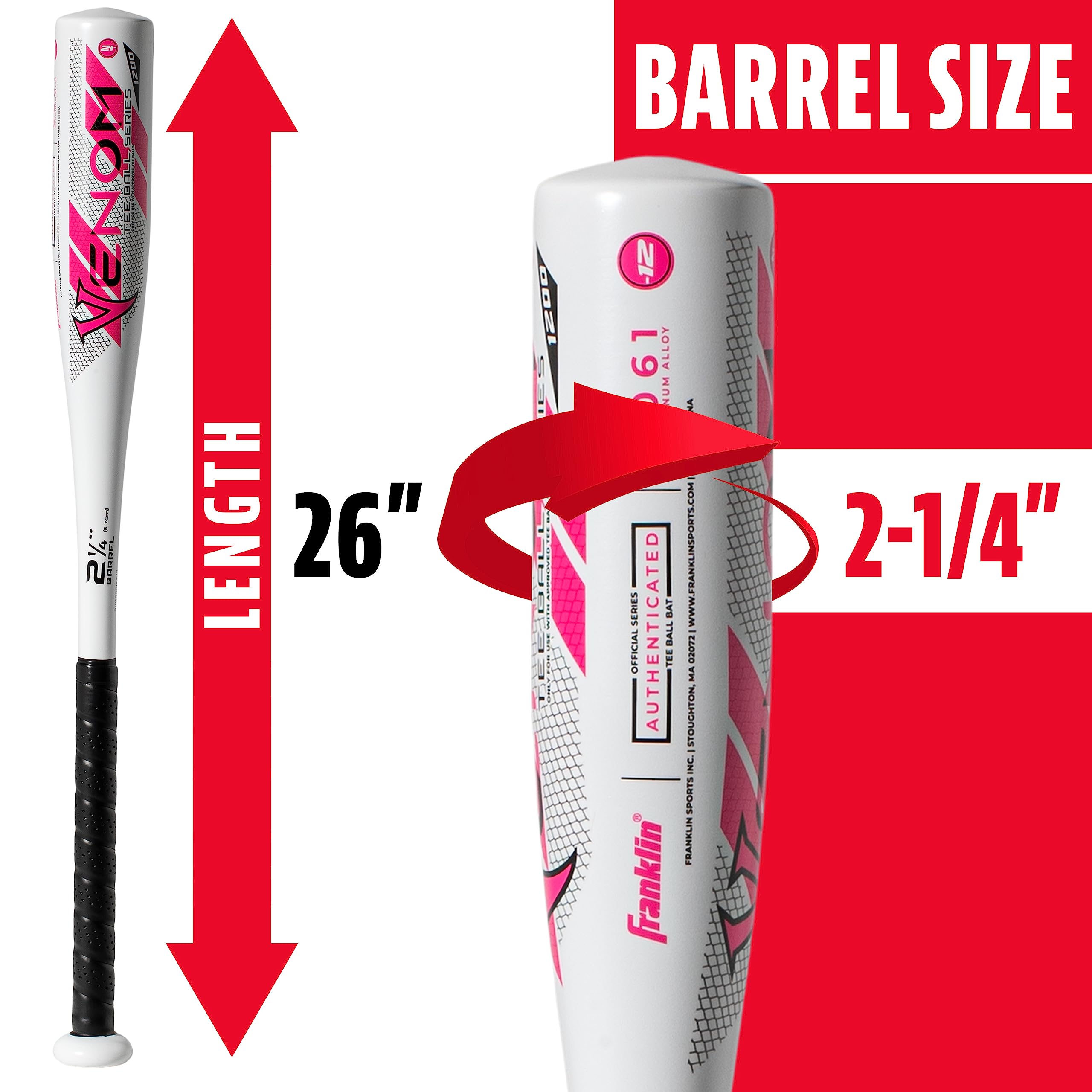 Franklin Sports Kids Baseball + Tball Bat Venom Youth Aluminum Bat USA Certified Boys