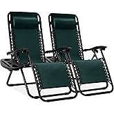 Best Choice Products Zero Gravity Chair Recliner, Forest Green | Set of 2 w/ Pillows and Cup Holder Trays, Foldable Lounge Chair with Adjustable Reclining Positions for Patios Decks Porches