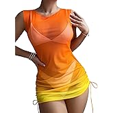 Milumia Women Beach Mesh Mini Dress Ombre Sheer Swimsuit Cover-up Bathing Suit