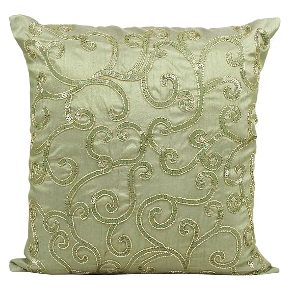 The White Petals Green Euro Sham Cover Sequinned Green