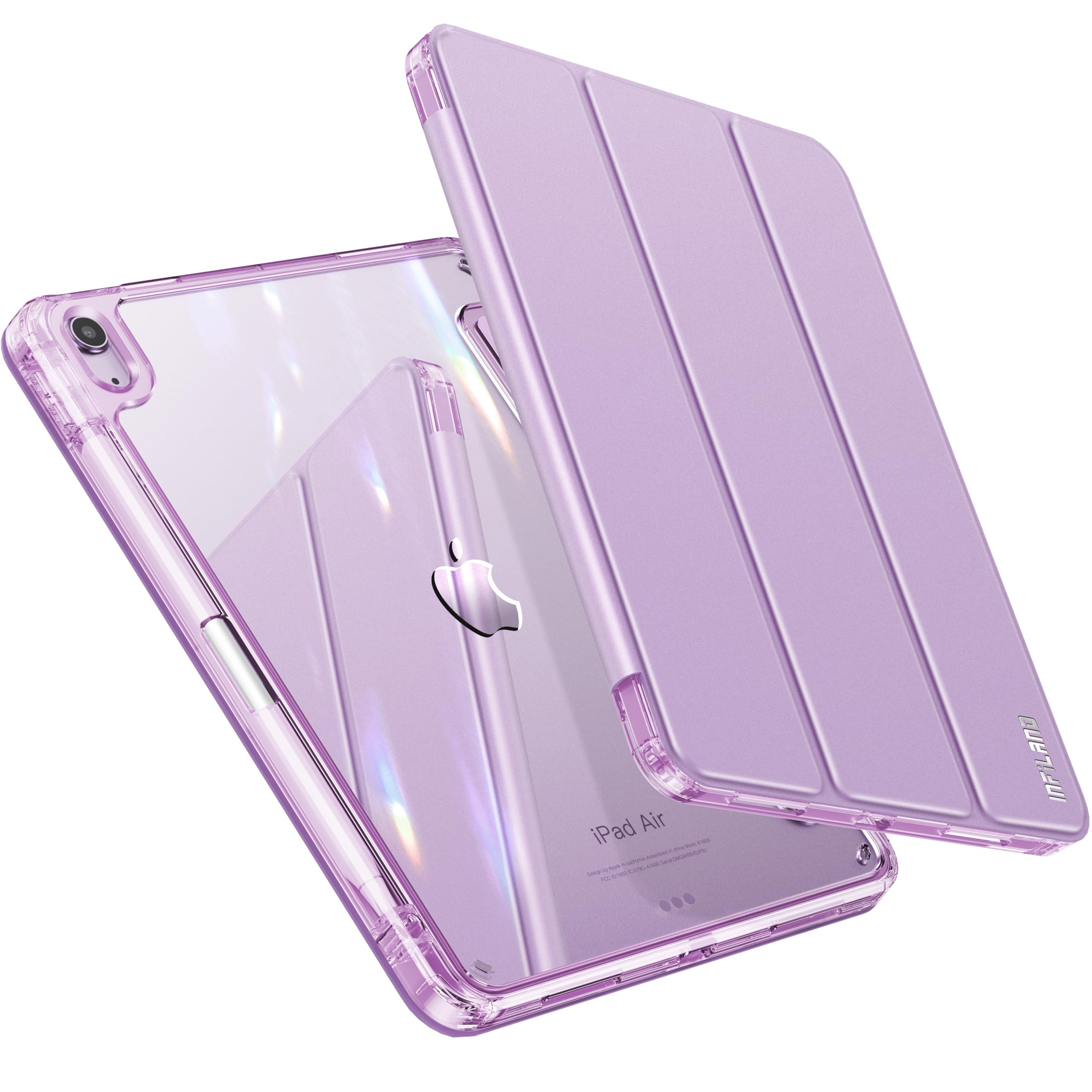 INFILAND Case for iPad Air 11 inch M2 2024 Air 6th /10.9 Air 5th 2022/Air 4th 2020, Crystal Clear Back & Frame [ Anti-Yellowing ] with Pencil Holder, Lavender