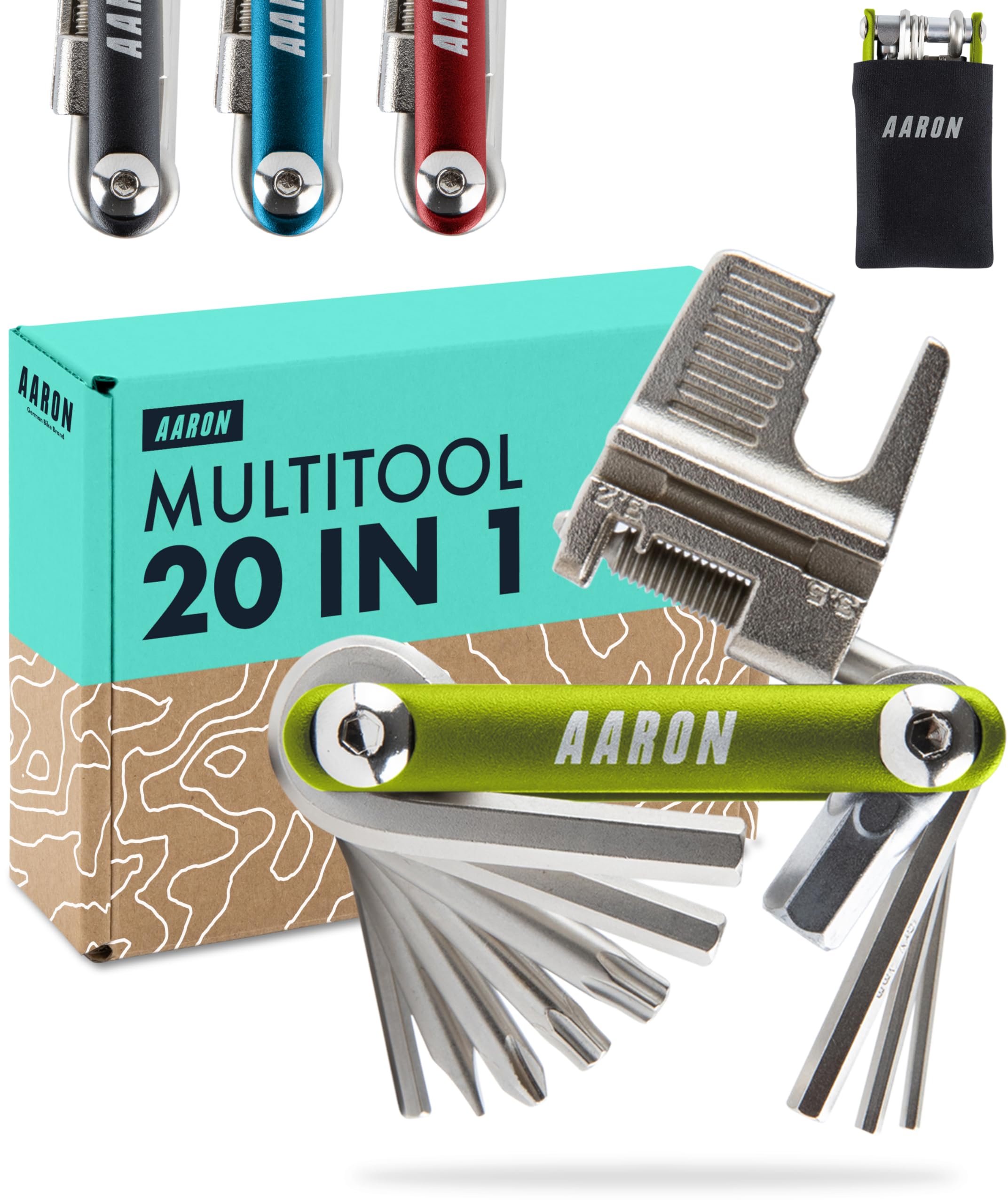 AARON Bicycle Multitool - 20 in 1 Multifunctional Tool - Stainless Steel/Aluminium - Green
