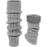 Quilax Winter Leg Warmers for Women, Grey Knit Long Leg Warmers Soft Slouch Knee High 80s Style for Party Sports