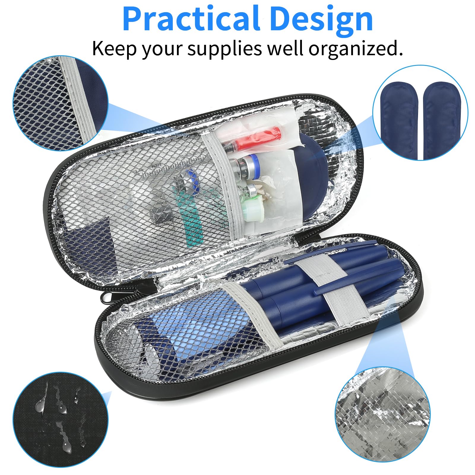 GERMUN Insulin Pen Cooler Travel Case with 2 Reusable TSA Approved Ice Packs, Diabetic Medication Insulated Cool Organizer Bag for Insulin Pens and Other Diabetic Supplies Storage (Black)