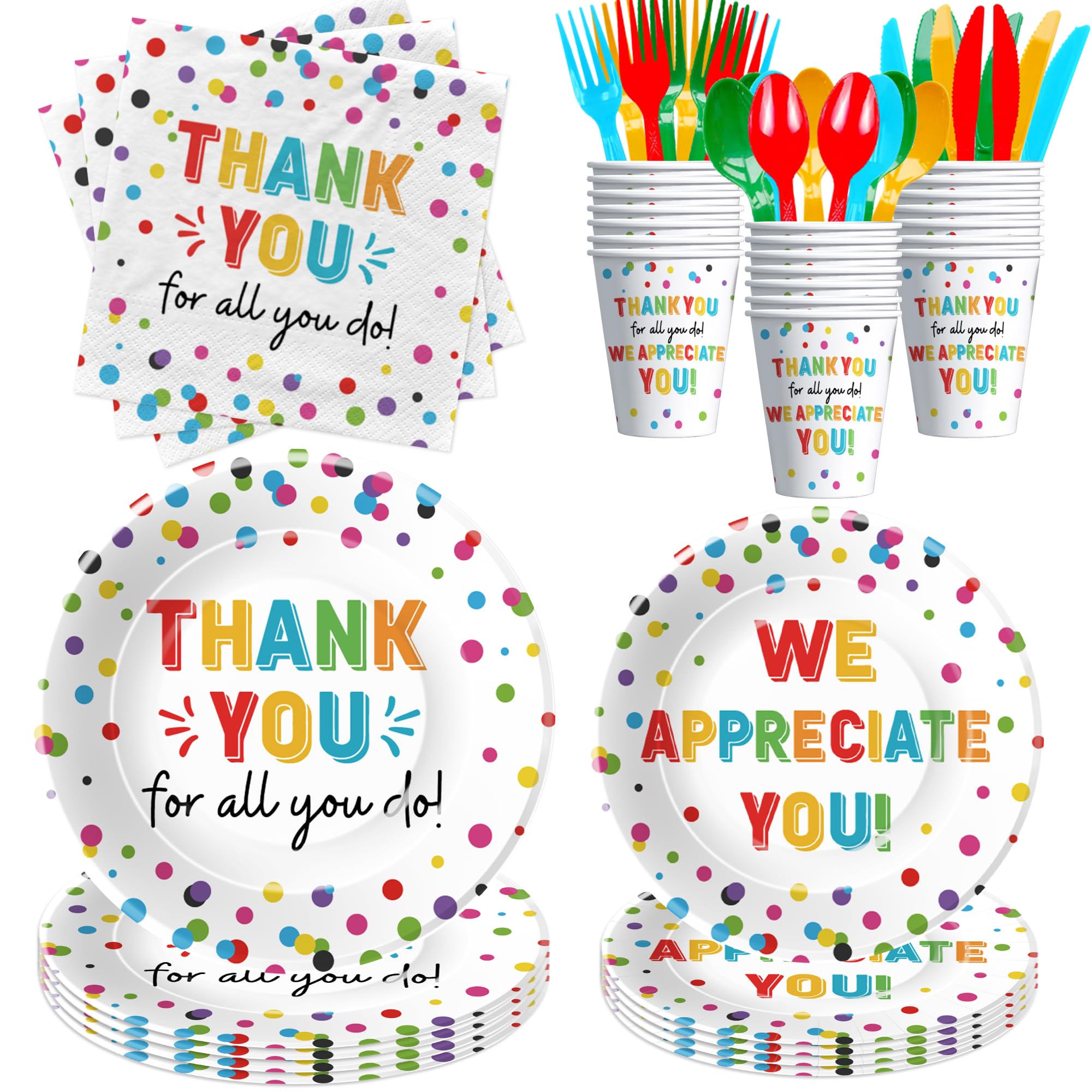 Photo 1 of Suhelkit Thank You Decorations Tableware, We Appreciate You Decorations, Paper Plate, Cup, Napkin, Cutlery, Thank You For All You Do Employee Staff Teacher Nurse Appreciation Party Supplies | 24 Guest