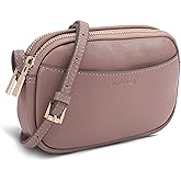 BOTANNER Genuine Leather Double Zipper Small Crossbody Bag for Women with an Adjustable Strap