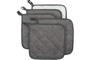 LIFAITH 100% Cotton Kitchen Everyday Basic Terry Pot Holder Heat Resistant Coaster Potholder for Cooking and Baking Set of 5 Mineral Gray