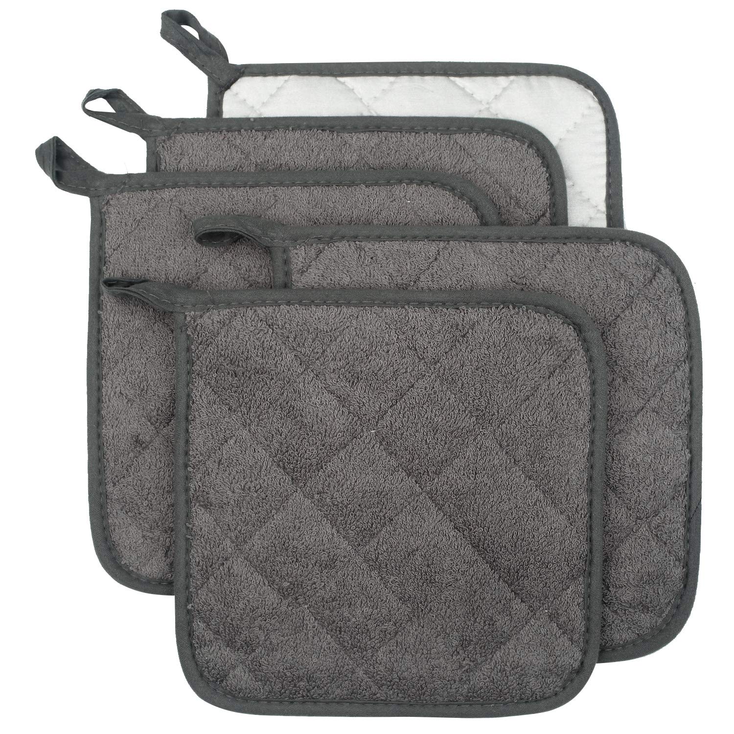 Lifaith 100% Cotton Kitchen Everyday Basic Terry Pot holder Heat Resistant Coaster Potholder for Cooking and Baking Set of 5 Mineral Gray