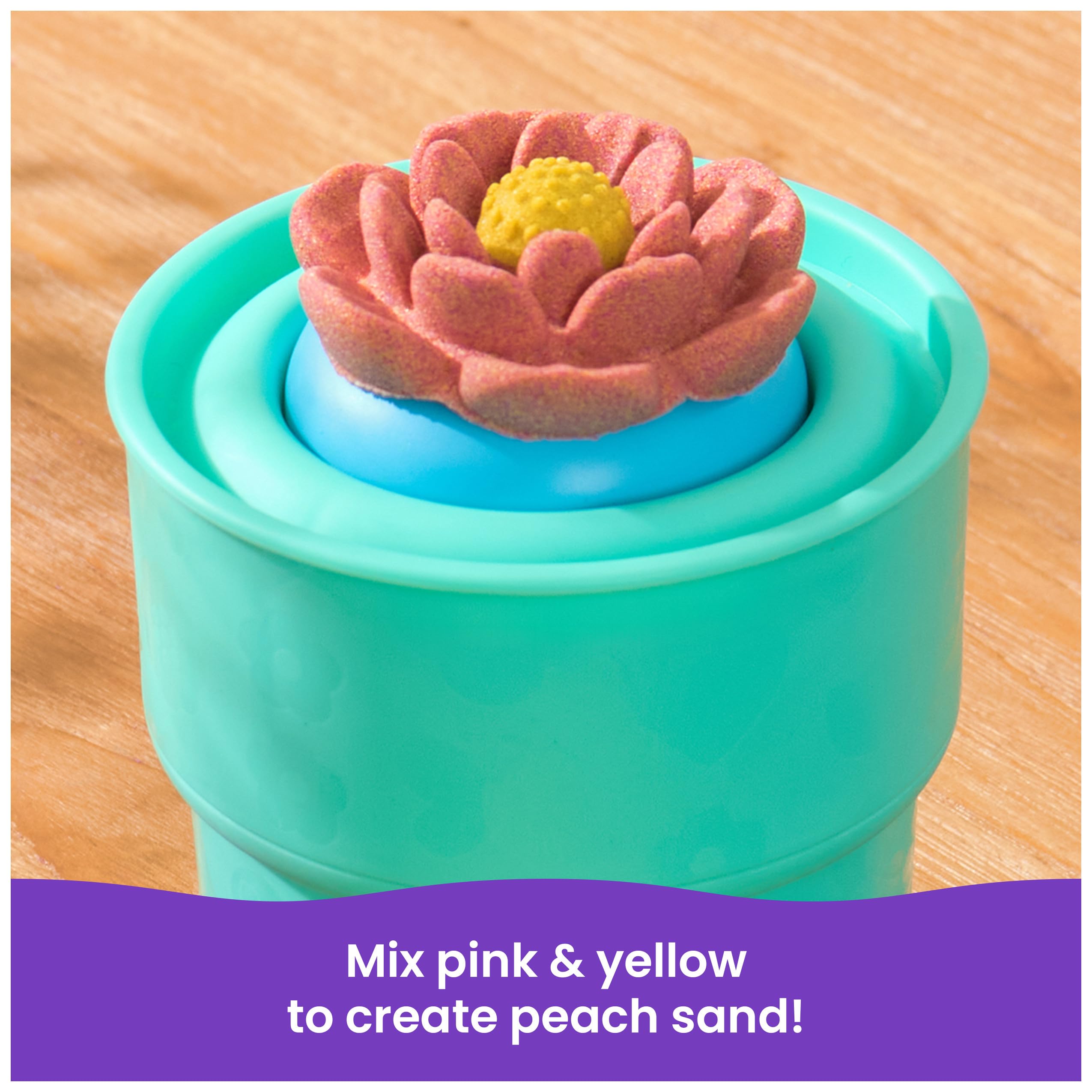 Kinetic Sand SquishBlossom Blooming Flower with 8oz Neon Yellow & Pink Play Sand, Pot & Molds, Arts and Crafts Sensory Toys, Holiday Gifts & Stocking Stuffers for Kids Ages 3 and up