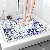 Shower Mat Non-Slip, 24x 24 Inch Square, Soft Comfort Bath Mats with Drainage Holes, PVC Loofah Massage Bathmat for Shower, Tub, Bathroom, Wet Areas, Quick Drying