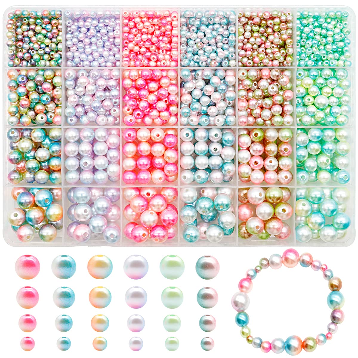 Dotilili Glass Pearl Beads 1890 Pcs Shiny Beads for Crafting 4/6/8/10mm Spacer Bead with Holes Round Bead for Jewellery Making DIY Bracelet Necklace Earring Knitting Decorations(Light) — image 1