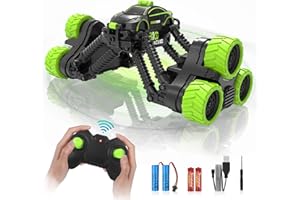 Eulogia Remote Control Car, RC Stunt Control Car 360° Upright & Side Rotating, 4WD All Terrain Truck with Two 1200mAh Rechargeable Batteries for 1.5H, Birthday Present for 5-12 Boys (Green)