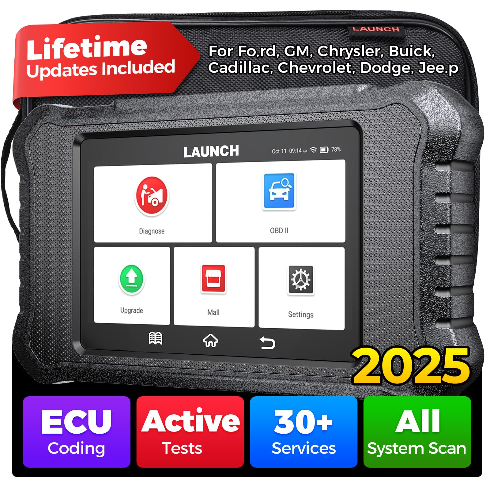 Photo 1 of LAUNCH X431 Creader Elite 2.0 FGC OBD2 Scanner, Bi-Directional Scan Tool for Ford/GM/Chrysler Series, ECU Coding, Lifetime FR-EE Update, All System Diagnostic, 100+ Services, Full OBD2 Code Reader