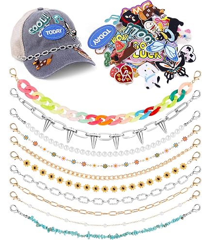BOXOB 13-Piece Trucker Hat Chain Set - Gold & Silver Baseball Cap Brim Jewelry, Detachable DIY Accessories For Men & Women - View #10