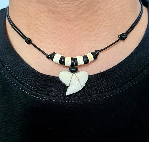 Cowry Shell Teeth Wooden Beads Cowrie Shells Genuine Shark Tooth Necklace - Mako Shark ...