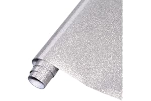Tintnut Silver Glitter HTV Vinyl Roll -12"x5ft Silver Glitter Heat Transfer Vinyl Shinny Glitter Iron On Vinyl For T-Shirts G