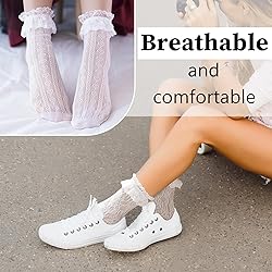 MKYSZLT Women White Lace Socks Hot Pink Ruffle