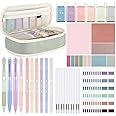Janlaugh 38 Pcs Aesthetic College School Supplies with Pen Case Sticky Notes Gel Pens Highlighters Correction Tapes Back to School Stationery Kit(Morandi Color,Cute)