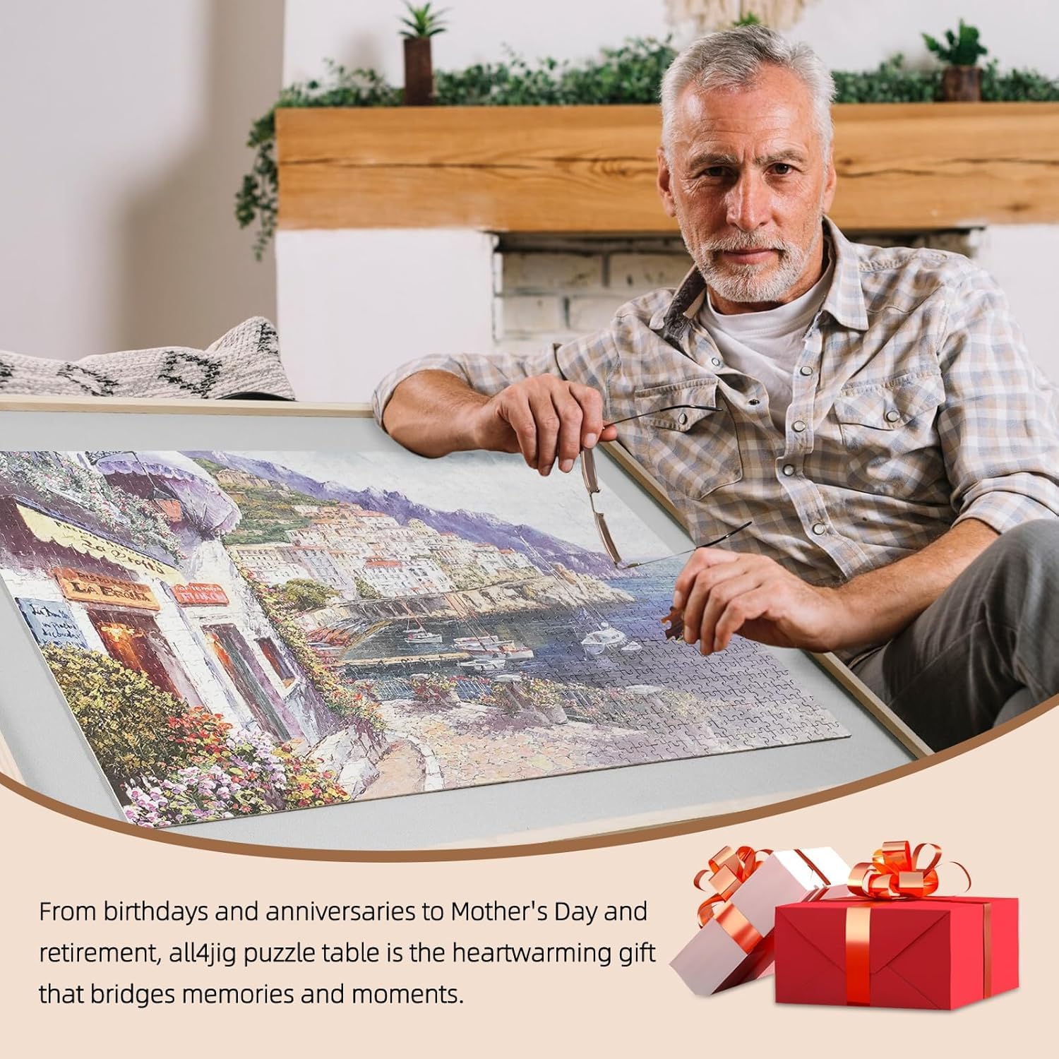 ALL4JIG 1500 Pieces 2-in-1 Tilting & Rotating Puzzle Board for Adults Gifts, Wooden Jigsaw Puzzle Table with 4 Drawers, Portable Board with Lazy Susan and Cover, 25.2