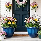 Autodaya 15" Large Flower Pots, Set of 2 Plastic Planters for Outdoor Indoor Plants with 3D Textures, Weather-Resistant for P