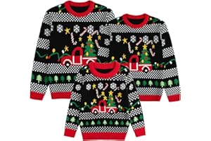 Curipeer Family Matching Cartoon Funny Christmas Sweater Cartoon Santa and Bear Christmas Sweater for Men Women