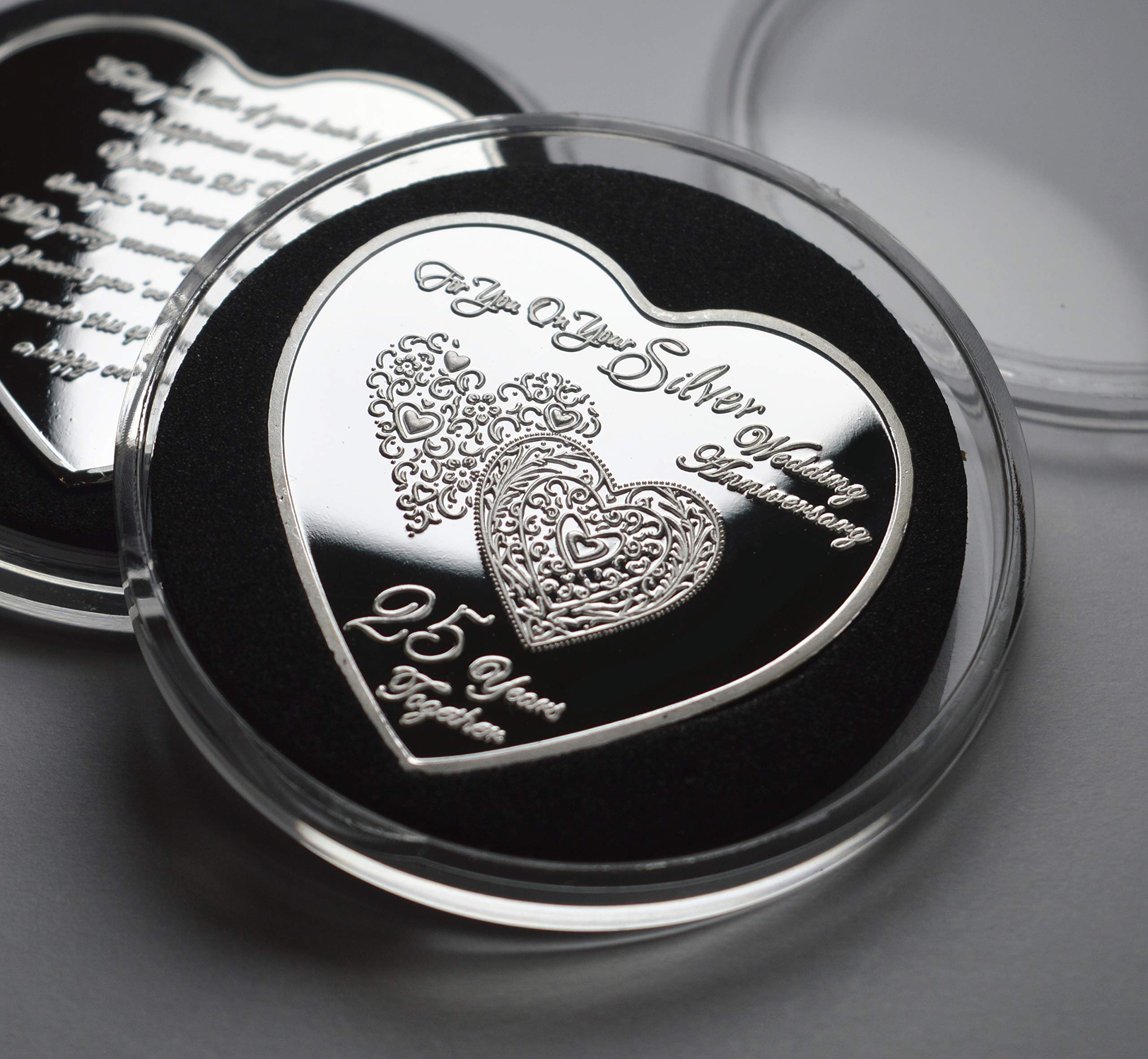 The Commemorative Coin Company Beautiful 25th SILVER WEDDING ANNIVERSARY Heart Shaped Commemorative in Capsule. Gift/Present/Congratulations. 25 Years Together.999 Silver