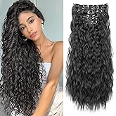 LONAI Clip In Hair Extensions, 6PCS 24" Black Hair Extensions Long Mermaid Waves Wavy Synthetic Clip On Hairpiece For Women(Black)