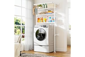 ULIFHOME U17 Wall-Mounted Over The Washer Dryer Shelves Without Moving Machines, Laundry Room Rack with Adjustable Shelves and Hanger Rod, 35" W x 22" D x 86.2" H, Holds 352 lbs, White
